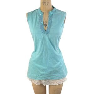 Boho Andrew & Co Tank Tunic Top Sequin Trim Fairycore Hippie Y2K 2000's Size L